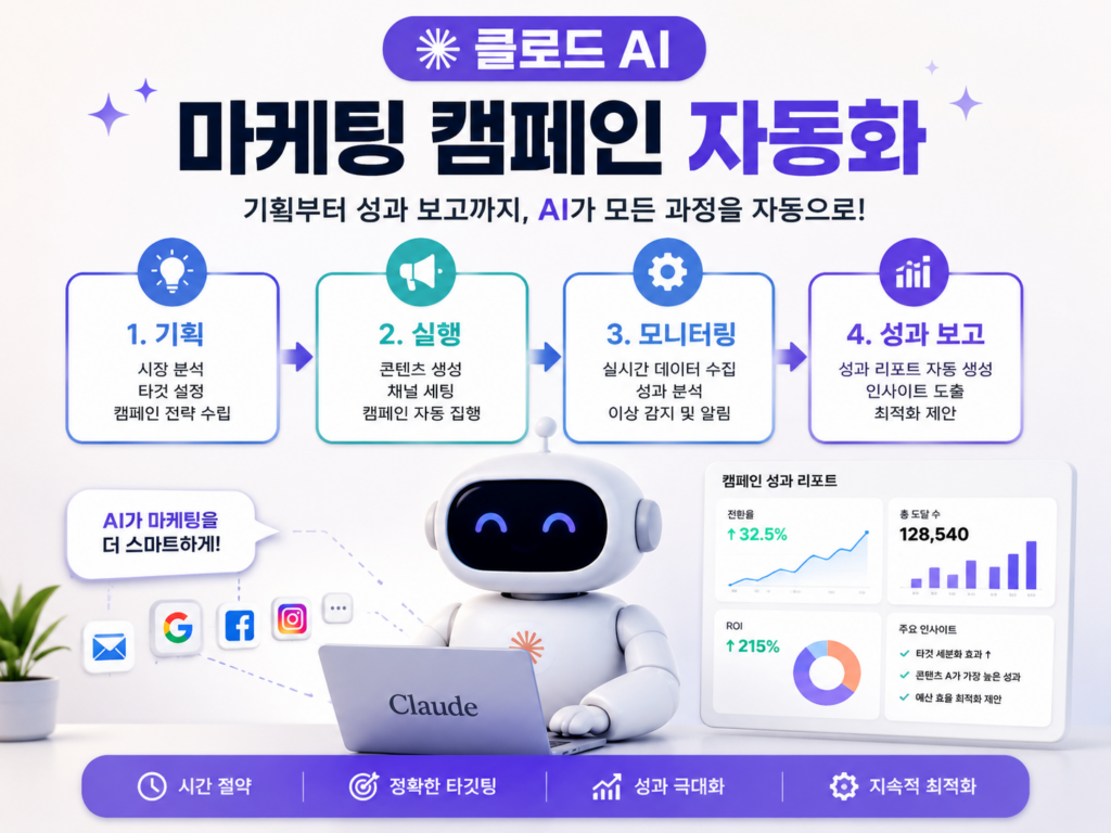 클로드 AI 마케팅 자동화 기획부터 성과 보고까지 인포그래픽