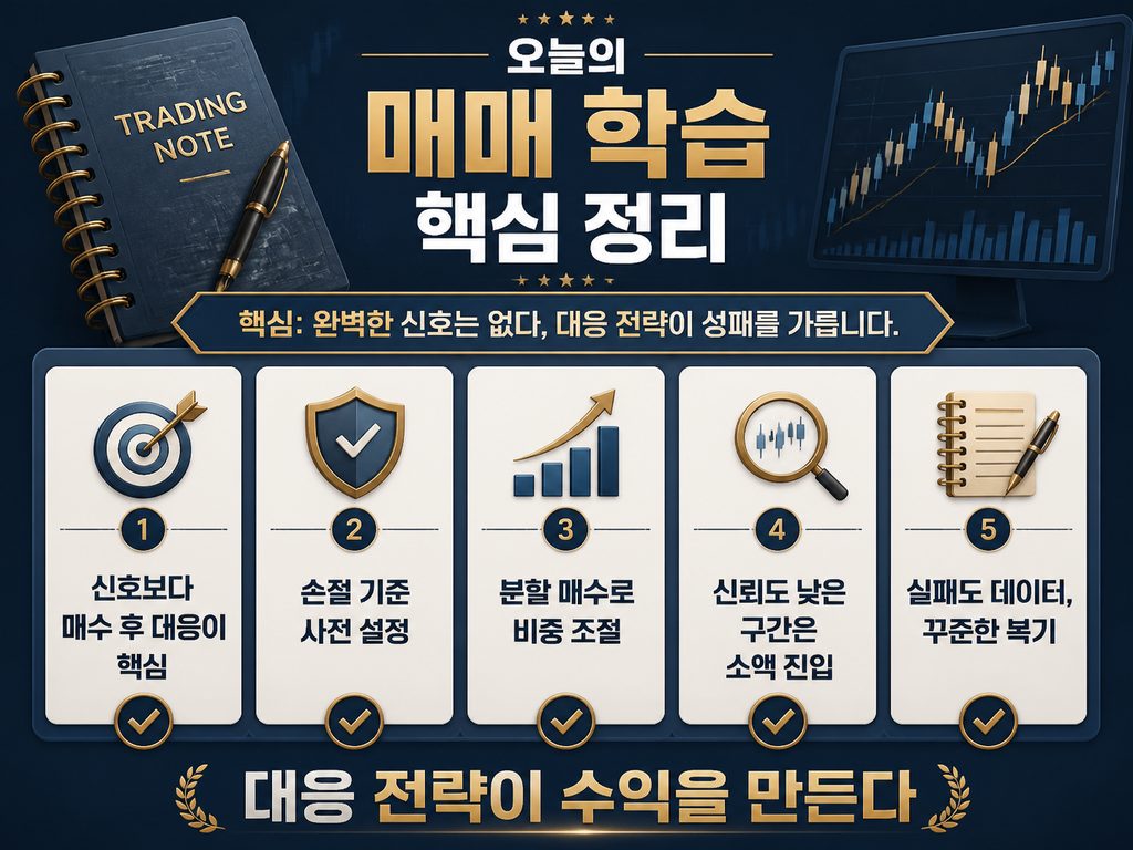 MACD RSI Envelope 조합 매수 신호와 오늘의 매매 학습 요약 정리 이미지