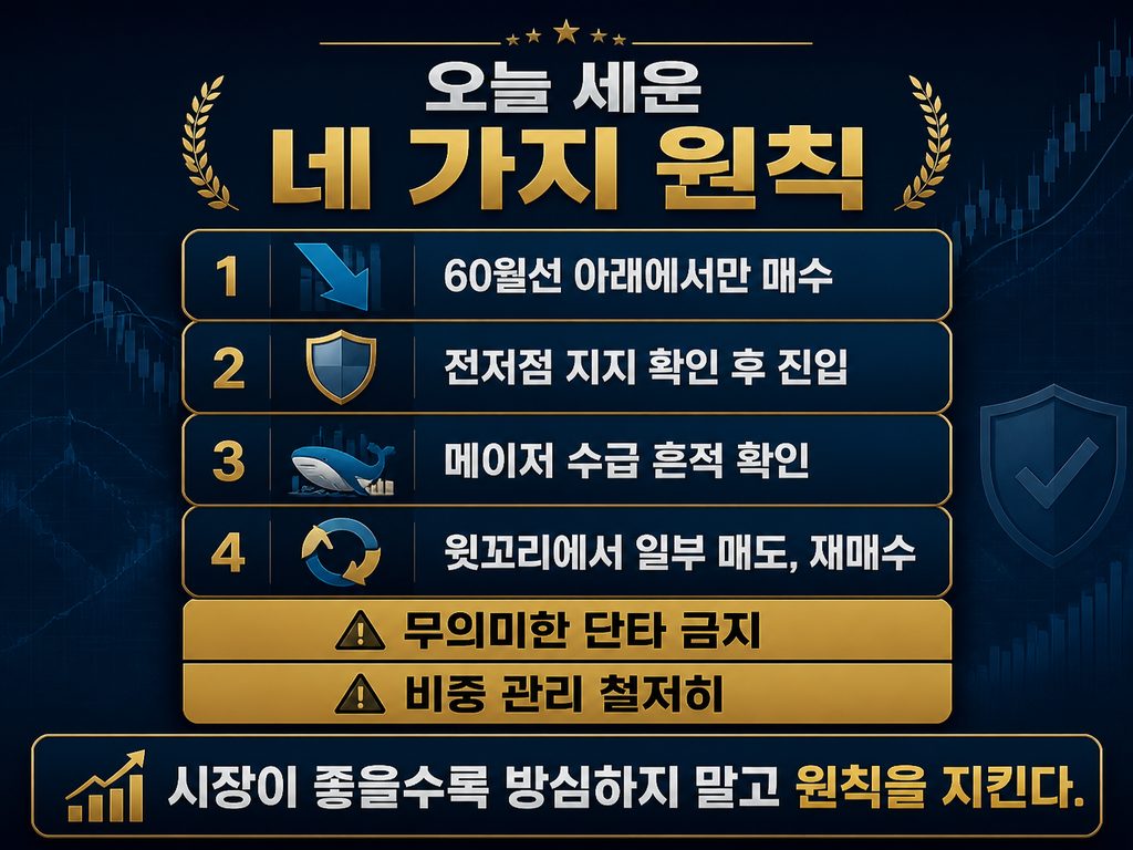 바닥권 윗꼬리 캔들 대응법과 오늘 세운 네 가지 매매 원칙 정리 이미지